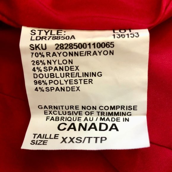 *NWT* Red V-Neck Sleeveless Fitted Dress - Made in Canada - XXS - Picture 15 of 16